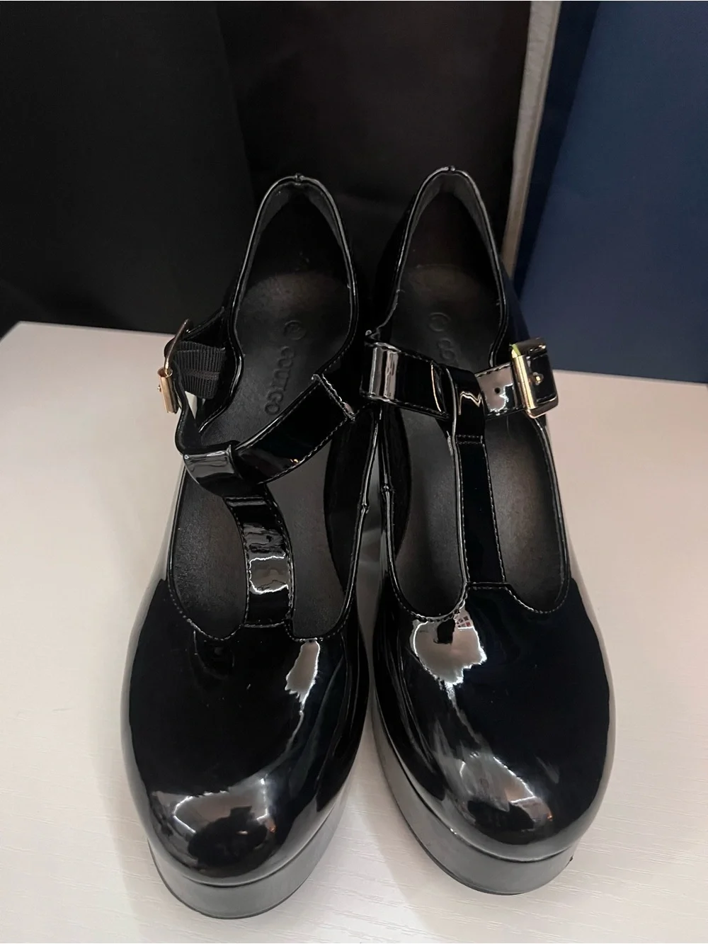 Coutgo Black Platform Mary Jane Heels Women’s Size 7.5 Chunky Block Heel Goth